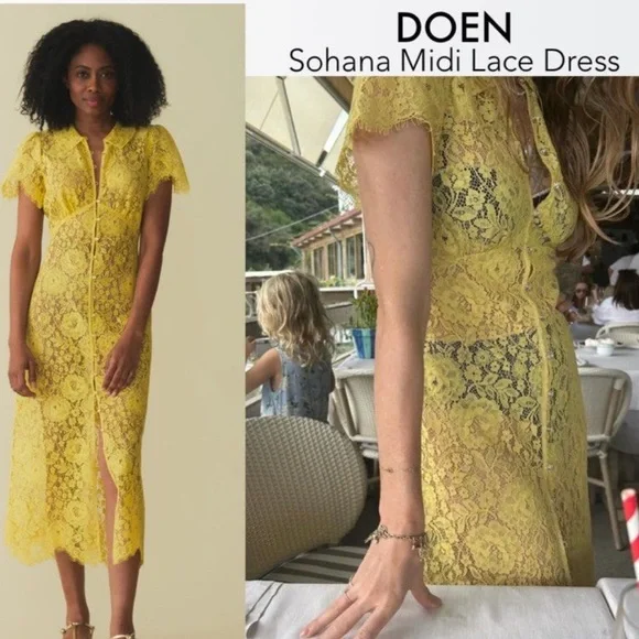 ⚡️⚡️⚡️SOLD⚡️⚡️⚡️⚡️⚡️NWT Doen Sohana yellow lace midi dress Size M - Picture 1 of 14
